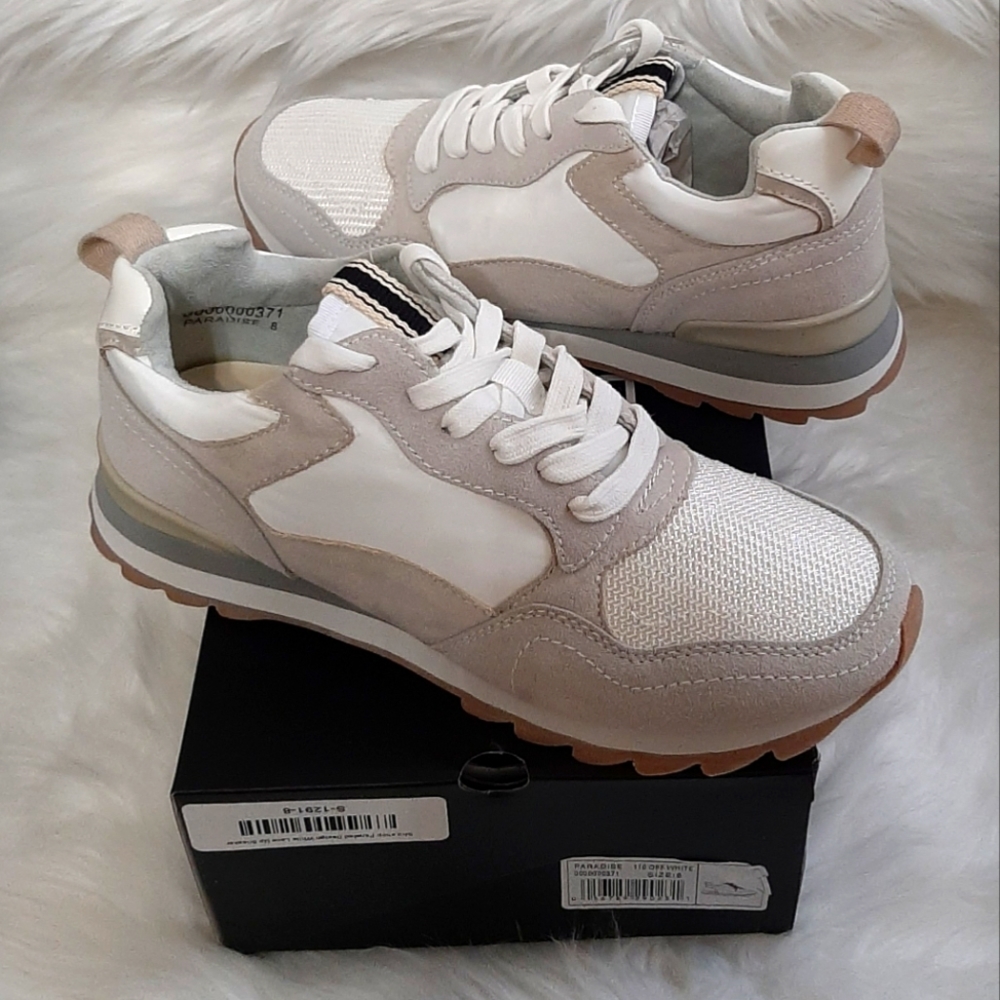 New In Box ShuShop Paneled Design White Lace Up Sneakers Tennis Shoes - Picture 6 of 16